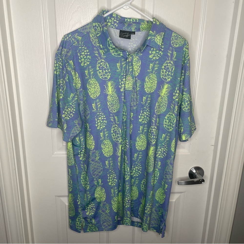 Sunday Swagger Tropical Thunder Golf Polo Neon Pineapple Novelty Print XL